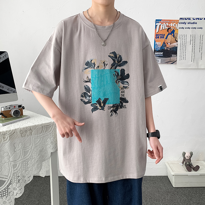 港風短袖恤男士寬鬆百搭潮牌百搭休閒衣服