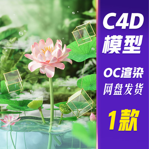 【HB693】C4D模型OC渲染夏天夏季3D立体荷花荷叶场景