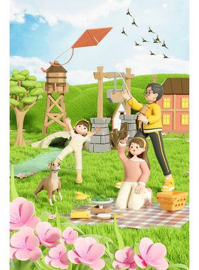 JJQ3C4D模型OC渲染樱花季露营场景春天春季浪漫仿真植物3D立体