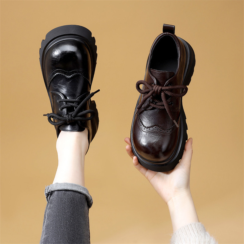 布洛克厚底乐福鞋女2026春秋黑色交叉绑带圆头显瘦百搭增高小皮鞋,女鞋,乐福鞋（豆豆鞋）,淘宝优惠券,粉丝福利购,淘宝优惠卷