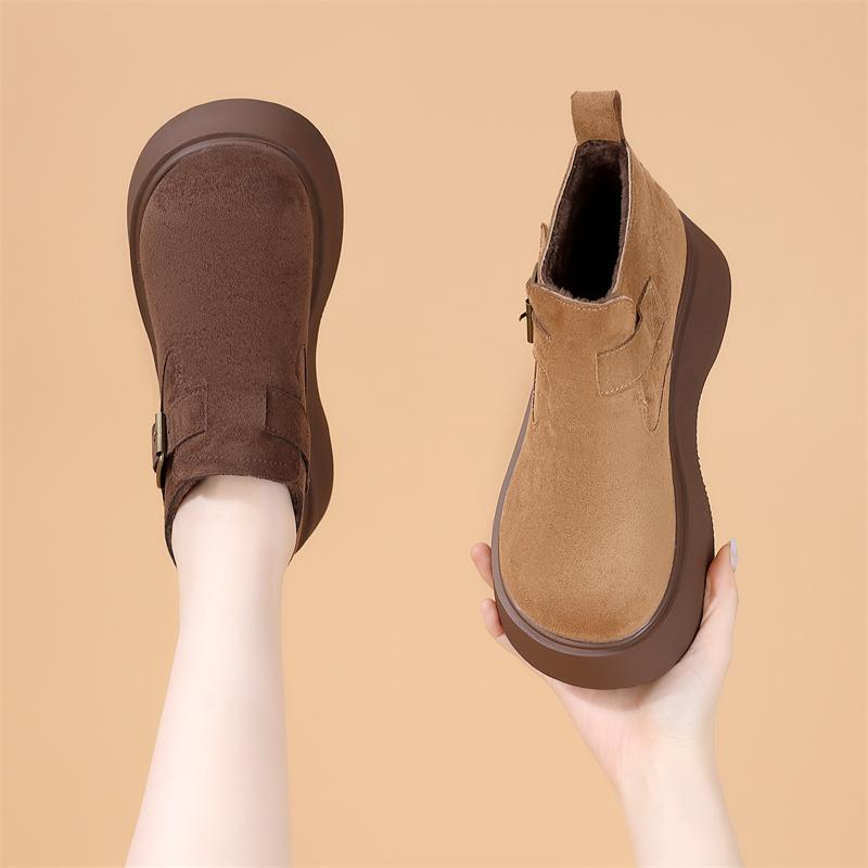 低帮厚底绒面马丁靴女2025年冬