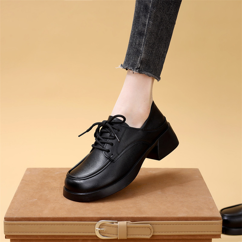 英伦风乐福鞋女2026春秋新款黑色系带圆头休闲时尚平底软底小皮鞋,女鞋,乐福鞋（豆豆鞋）,淘宝优惠券,粉丝福利购,淘宝优惠卷