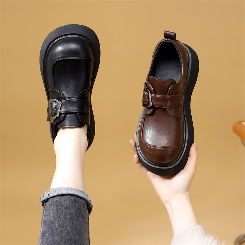 韩版时尚厚底乐福鞋女2026春季新款皮带扣圆头百搭松糕软底小皮鞋,女鞋,乐福鞋（豆豆鞋）,淘宝优惠券,粉丝福利购,淘宝优惠卷