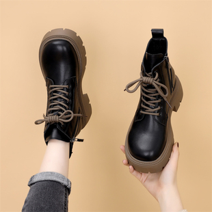 炸街马丁靴女英伦风2025新款 百搭显脚小厚底加绒短靴 春秋单靴时尚