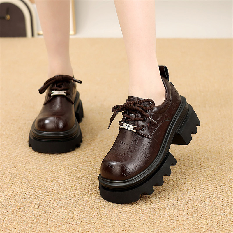 法式厚底乐福鞋女2026春秋新款圆头系带洋气百搭增高松糕鞋小皮鞋,女鞋,乐福鞋（豆豆鞋）,淘宝优惠券,粉丝福利购,淘宝优惠卷