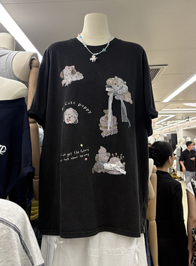 KAKAMEE韩国东大门卡通印花短袖T恤女中长款宽松显瘦学生夏卡通