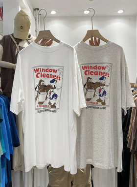 2025韩版短袖t恤女中长款夏季宽松大码体恤遮屁股高飞唐老鸭卡通