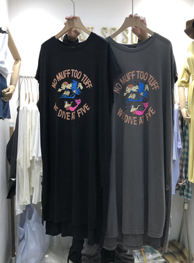 韩版东大门新品无袖T恤裙子女中长款宽松卡通连衣裙时尚百搭学生