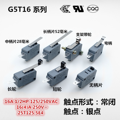 微动开关2脚 常闭 G5T16 16A 洗车机断开 微波炉 电饭煲 KW9