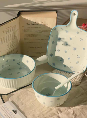 陶瓷ins风可爱初雪饭碗家用新款高颜值一人食餐具盘子可爱泡面碗