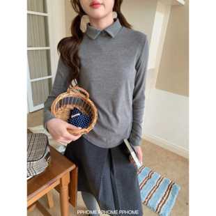 自制~叠穿搭档 miu系超百搭翻领打底衫T恤女秋冬长袖上衣