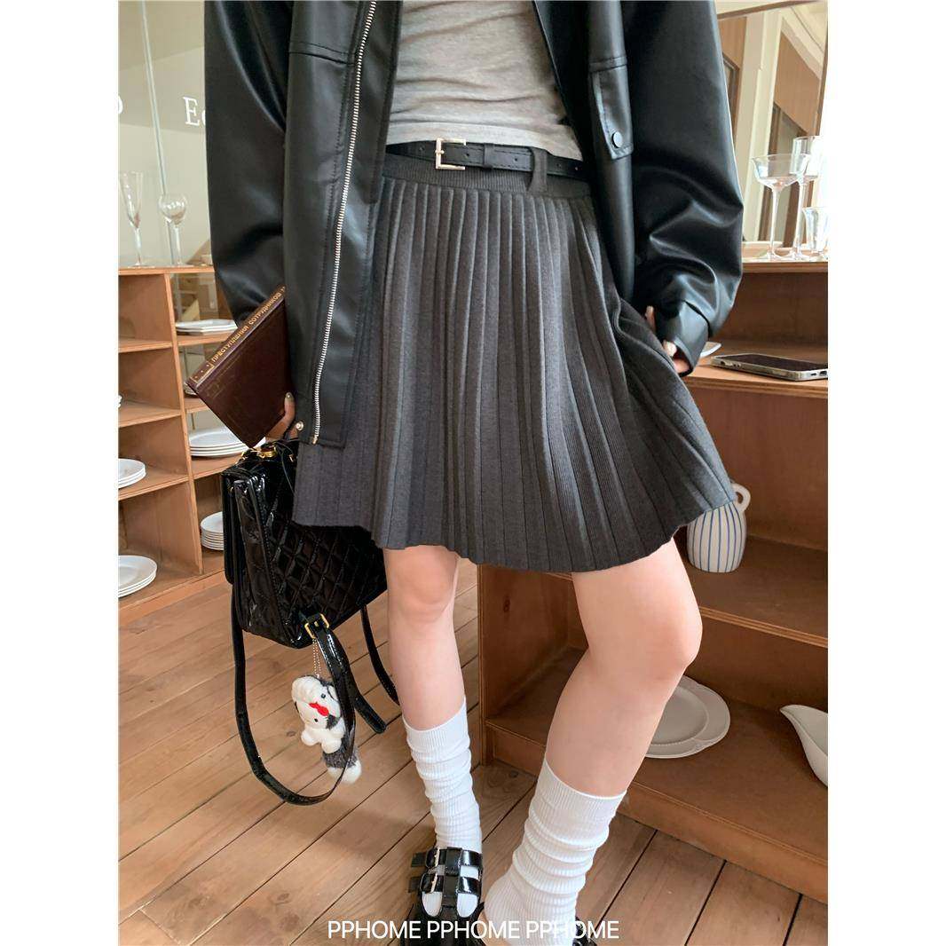 自制~针织裙中裙 miu系覆古校园五分针织半身裙高腰A字中裙