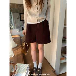 休闲五分裤 巨百搭早秋覆古百搭高腰五分裤 女 灯芯绒五分裤 自制