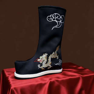 皂靴弓鞋 汉服古装 男女中式 翘头cos汉服内增高 摄影靴 靴龙纹云绣