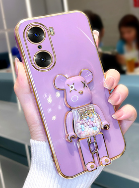 适用荣耀60手机壳新款荣耀60pro电镀糖果熊支架荣耀60se全包保护套女款硅胶防摔软壳情侣潮牌熊高级感