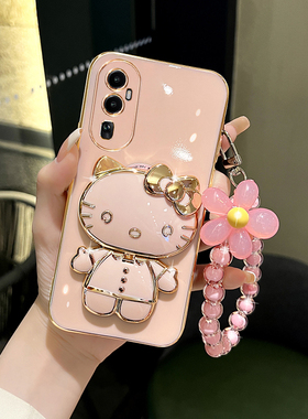 适用oppoReno10手机壳女款reno10pro+可爱猫咪reno9补妆镜支架reno8保护套reno7/6/5/4硅胶防摔se粉色小清新