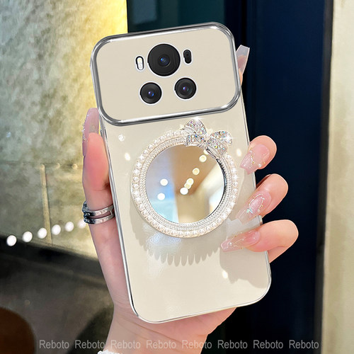 适用荣耀magic6手机壳magic5珍珠补妆镜magic4大视窗外壳magic3硅胶magic6pro女款magic5pro防摔电镀壳创意