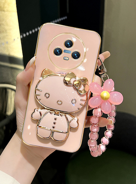 适用荣耀magic5手机壳女款magic4可爱猫咪补妆镜支架magic3保护套magic5pro网红带镜子外壳高级感硅胶防摔