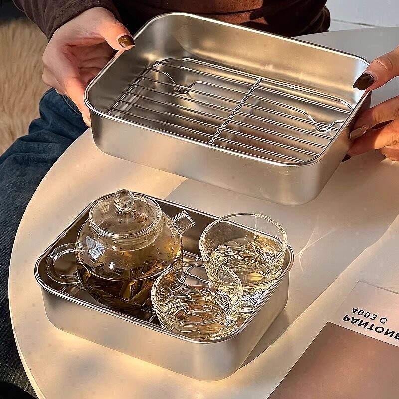 上班族工位一人饮茶盘不锈钢功夫小茶具办公室泡茶神器茶杯沥水架
