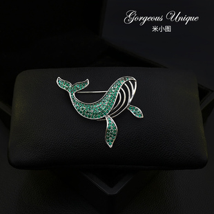 1830 精致复古蓝色鲸鱼胸针小巧高档奢华胸花别针配饰 跃海萌鲲