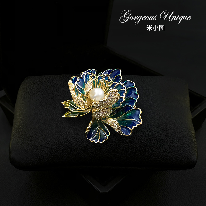 1879复古优雅黛紫牡丹花胸针/精致高档新中式胸花/旗袍配饰别针女