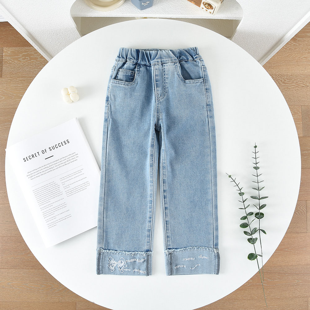 女孩春款薄款窄版直筒牛仔裤