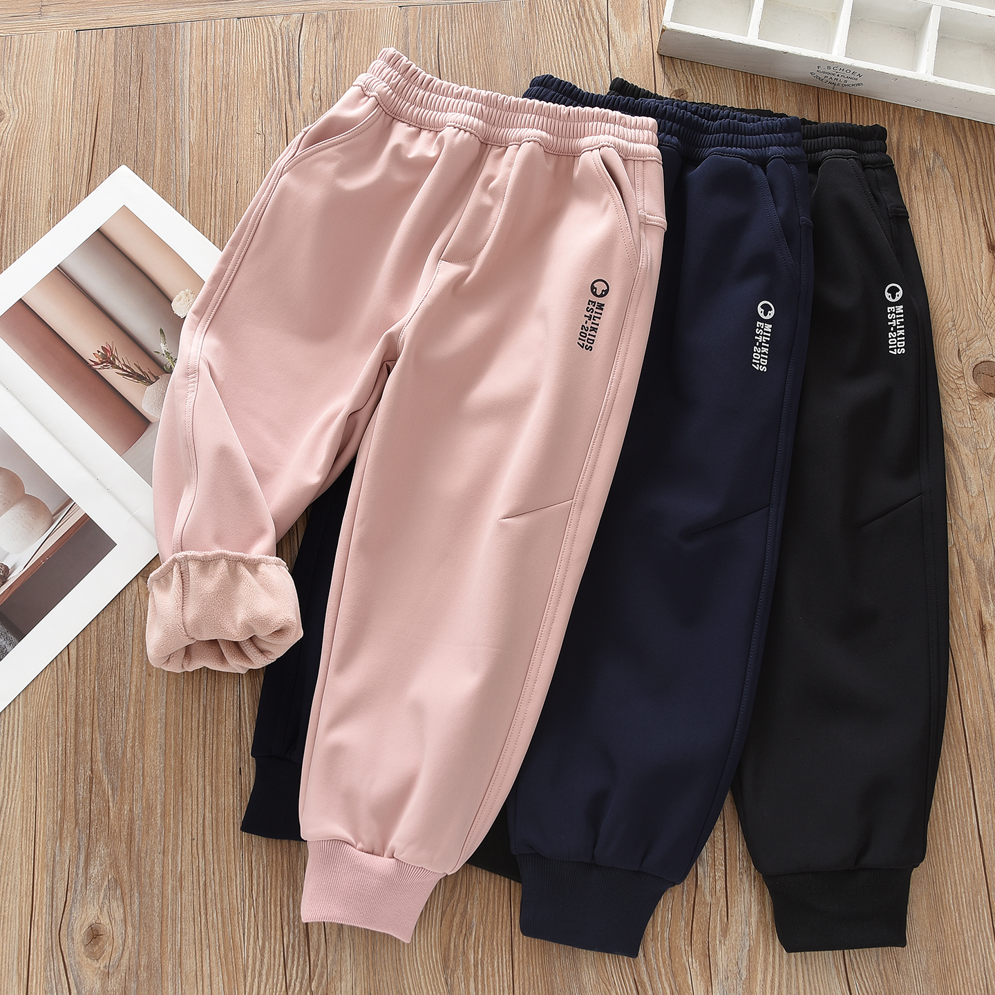 男女童春秋保暖加绒运动裤