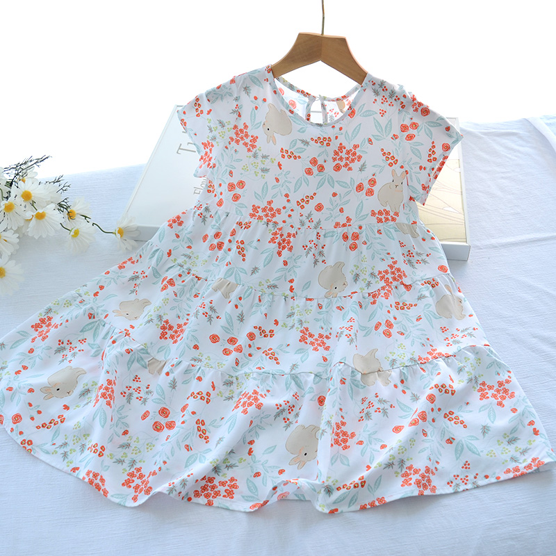 【福利】童装夏季女童碎花连衣裙中大童绵绸短袖公主裙人造棉裙子