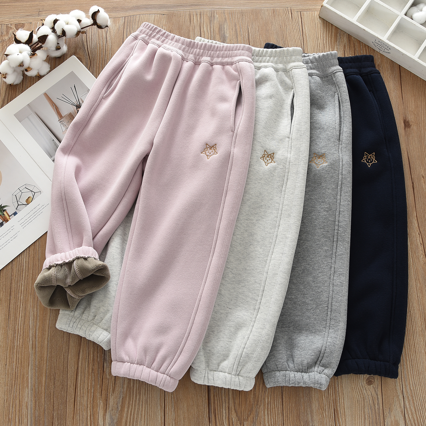 男女童加绒加厚束口运动裤