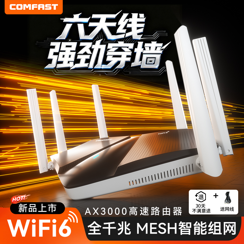 COMFAST双频千兆wifi6无线路由器高速家用千兆端口全屋覆盖大户型大功率穿墙mesh组网电竞路由CF-WR633AX V2