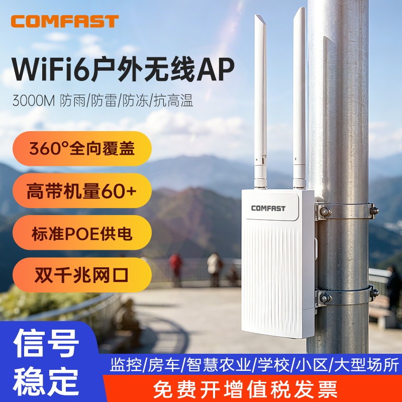COMFAST 室外WiFi6无线AP户外路由器千兆双网口POE供电双频5G桥接wifi信号放大器全向接收发射器防水CF-EW65