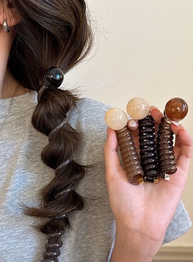 复古简约泡泡辫头绳女2025新款高端电话线发圈扎马尾编发神器头饰