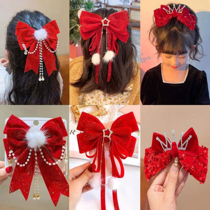 儿童发夹蝴蝶结头饰女童红色后脑勺发卡女孩宝宝新年过年夹子发饰,童装/婴儿装/亲子装,发饰,淘宝优惠券,粉丝福利购,淘宝优惠卷