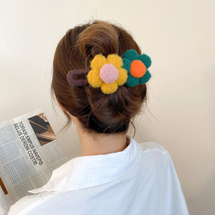 秋冬花朵鸭嘴夹大号发夹女后脑勺头发夹子高级感一字夹鲨鱼夹头饰