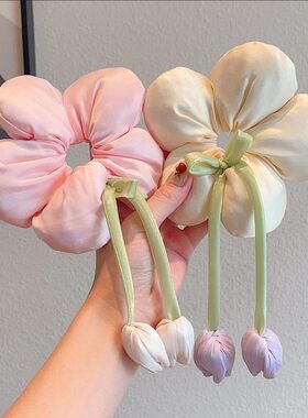 儿童发圈花朵郁金香田园风百搭充棉大花春天丸子头高马尾头绳发饰