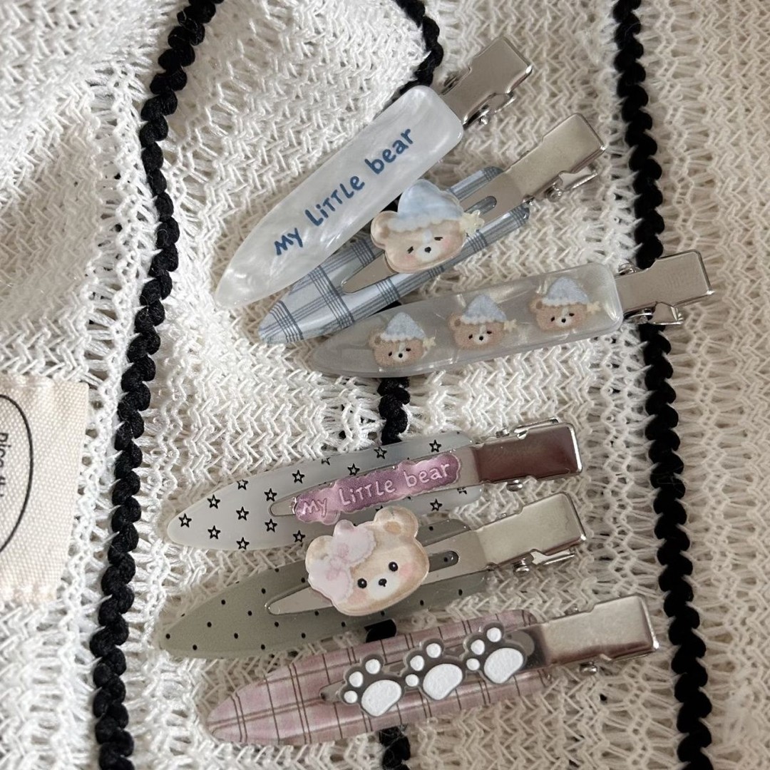 温柔格子小熊发夹ins甜美少女心碎发刘海夹可爱睡觉小熊无痕夹