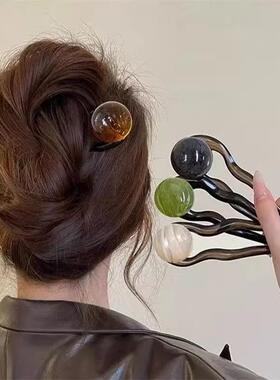 复古简约U型发簪女温柔气质丸子头盘发簪子2026新款高端发夹头饰