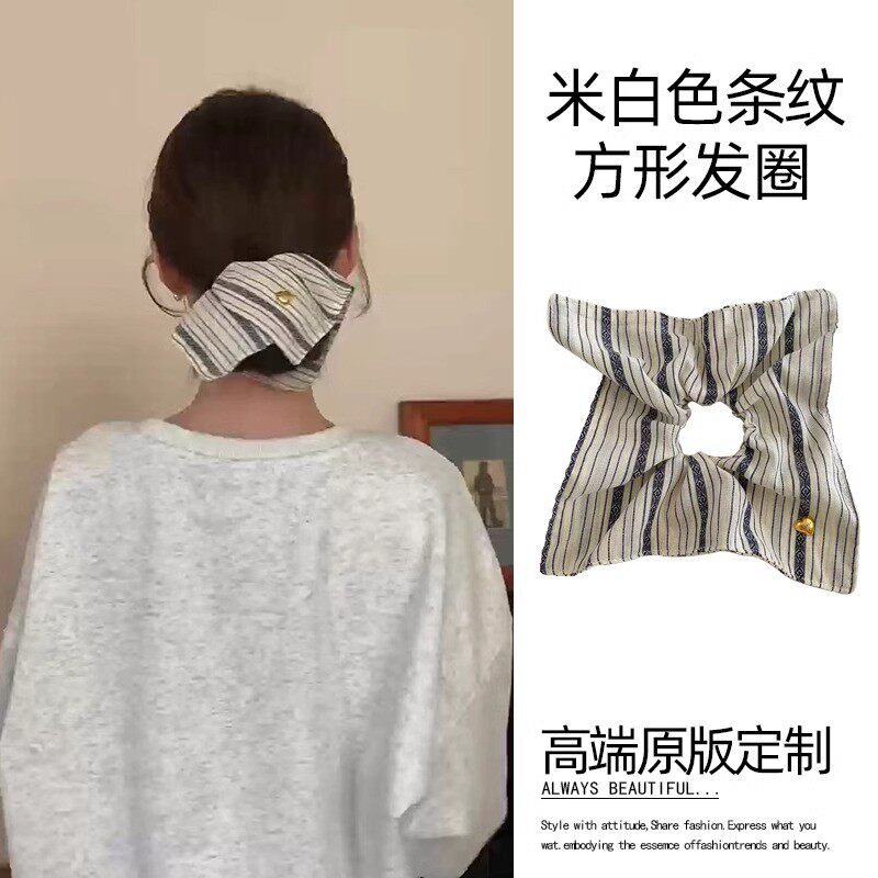 复古方形条纹大肠圈发绳