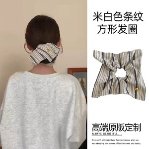 复古方形条纹大肠圈发绳