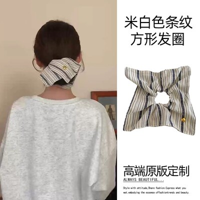 复古方形条纹大肠圈发绳