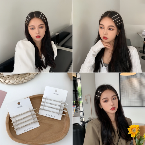 女团风甜酷镶闪钻一字夹金属小发夹女侧边夹刘海夹前额对夹发卡子