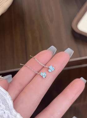 蓝色鸢尾花耳线女2025新款爆款小众设计感高级三叶花气质耳钉耳饰