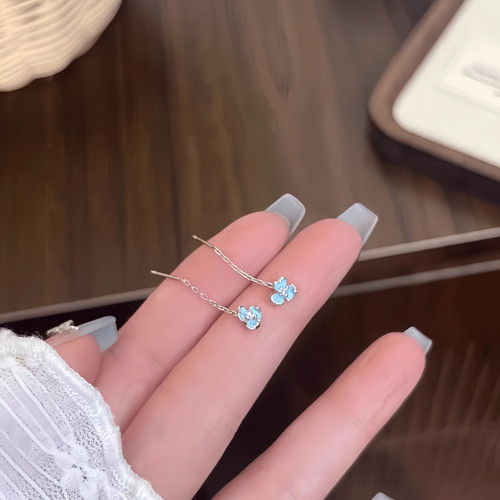 蓝色鸢尾花耳线女2025新款爆款小众设计感高级三叶花气质耳钉耳饰
