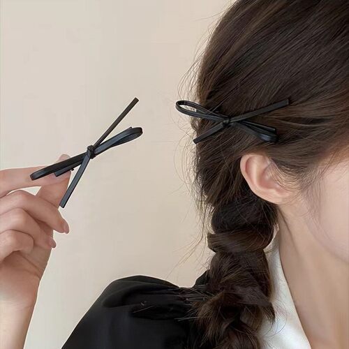 银色皮质蝴蝶结发夹甜酷少女刘海夹发卡边夹额前碎发夹子发饰2025