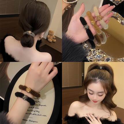 美拉德色高级感加粗头绳高弹力不伤发秋冬毛线发绳女生精致发圈