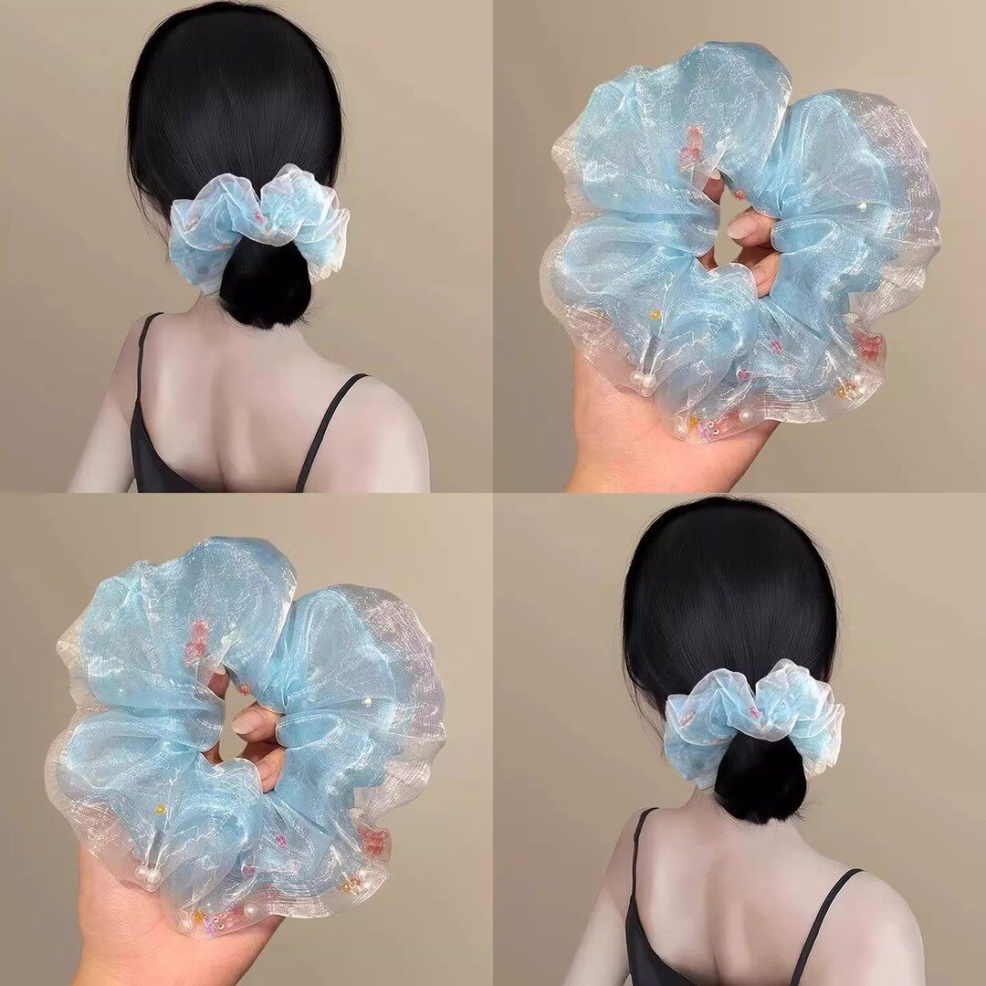 高颜值海底世界夏季蓝色小鱼泡泡大肠发圈女小清新甜美扎头发绳