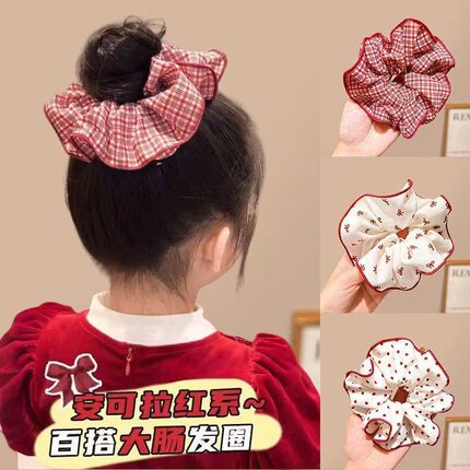 红色甜美波点大肠马尾发圈发绳丸子2026高级头饰发饰新款红色头绳