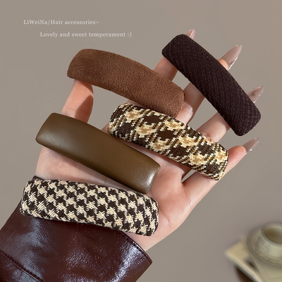 后脑勺秋冬千鸟格发夹气质