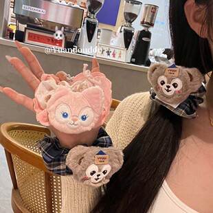 可爱达菲熊格子发圈发绳学院风小熊公仔头绳大肠发圈日系发饰女