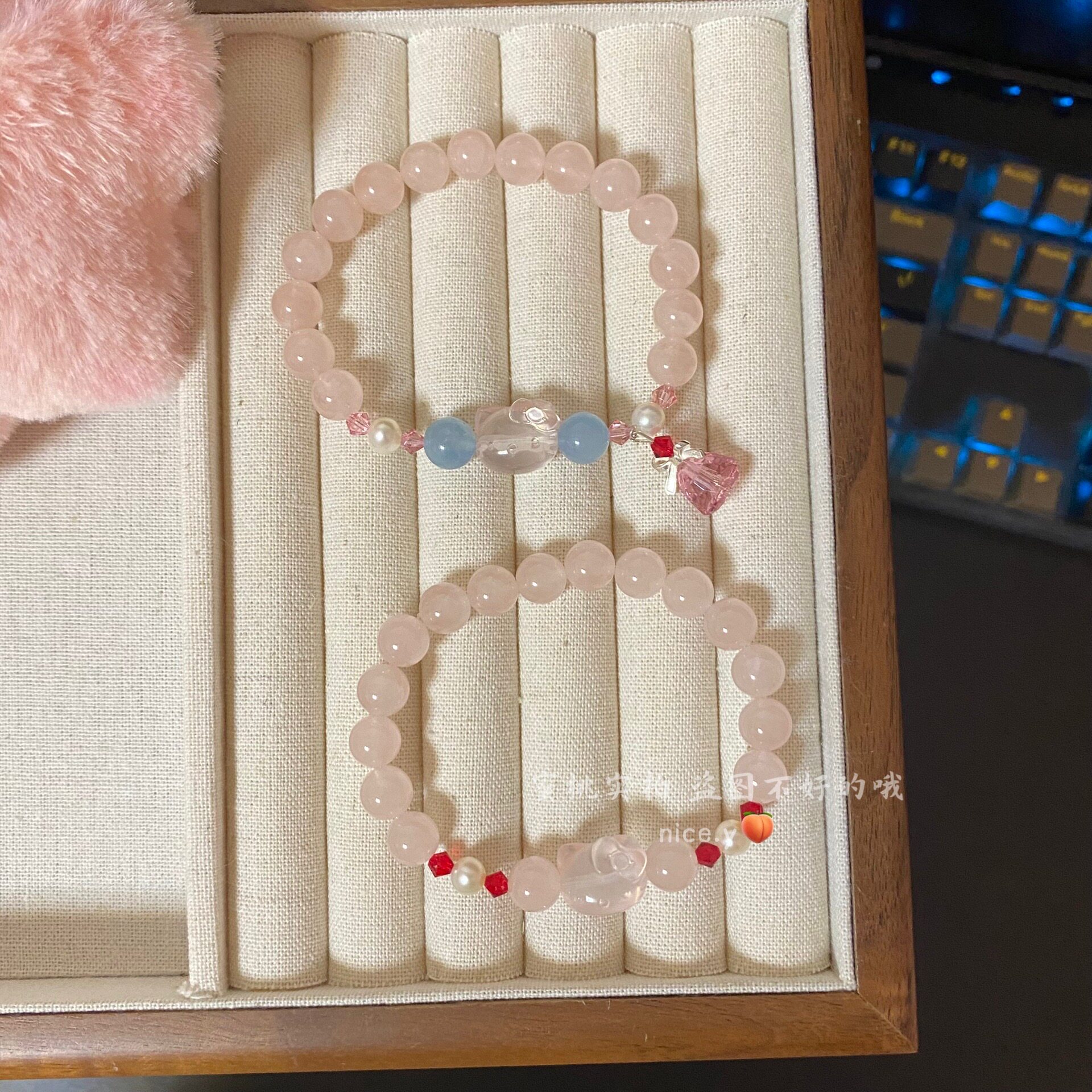 天然粉水晶葡萄石白玛瑙KT兔子高颜值首饰手链不掉色礼物甜美朋友